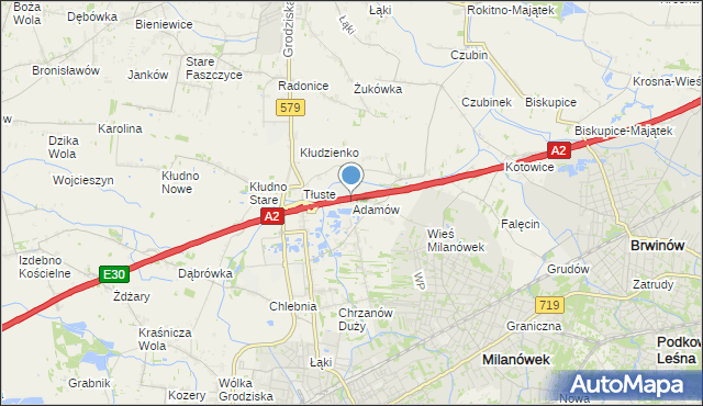 mapa Adamów, Adamów gmina Grodzisk Mazowiecki na mapie Targeo